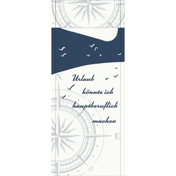 Duni Bestecktasche Sacchetto Küste & Meer mit Serviette in Weiß, 8,5 x 19 cm