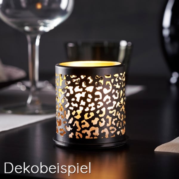 Dekobeispiel - Duni Metall Kerzenhalter Safari Leopard in Schwarz, 75 mm