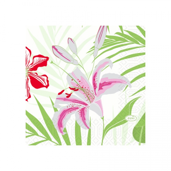 Duni Zelltuch Cocktail-Servietten Tropical Lily, 24 x 24 cm