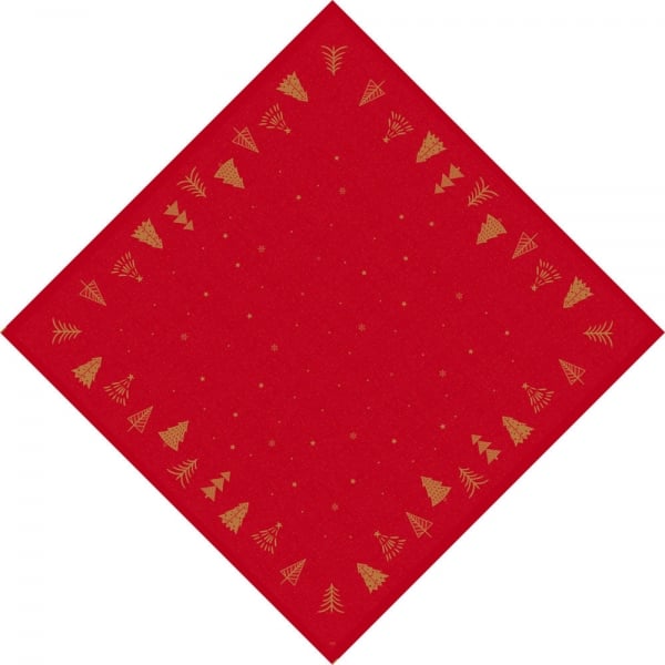Rote Dunicel Mitteldecke Shimmer Trees mit goldenen Tannenbäumen und Sternchen.