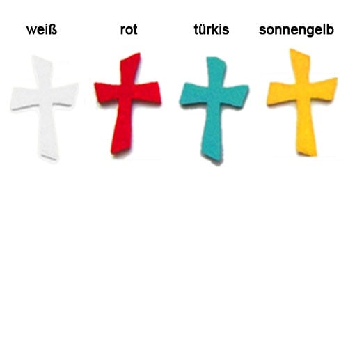 10er Pack Kommunion-Kreuze aus Filz in 12 Farben.