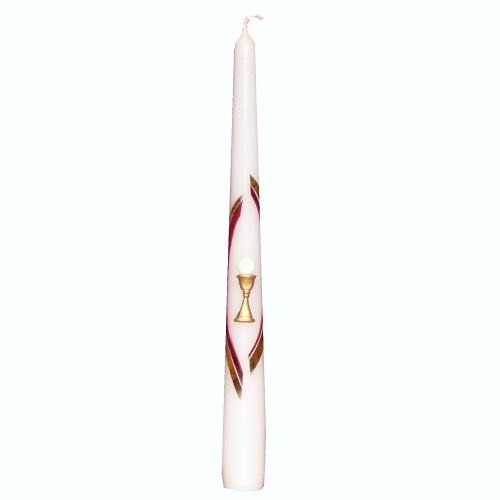 Stabkerze mit Kelch, Hostie in Gold-Bordeaux