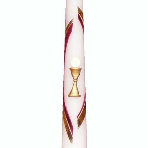 Stabkerze mit Kelch, Hostie in Gold-Bordeaux