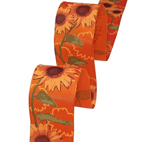 20 Meter Tischband Sonnenblumen in Orange, 40 mm.