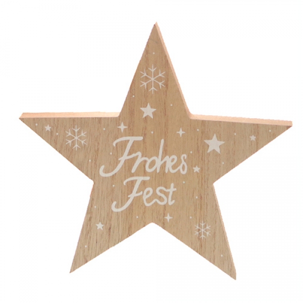 Weihnachtsstern aus Holz mit Schriftzug Frohes Fest