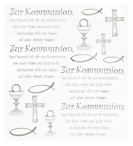 Sticker Zur Kommunion mit Schriftzug und kirchlichen Motiven