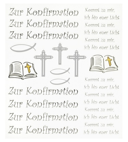 Klebe Sticker Zur Konfirmation mit Schriftzug und kirchlichen Motiven