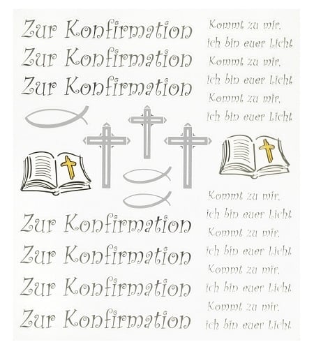 Klebe Sticker Zur Konfirmation mit Schriftzug und kirchlichen Motiven