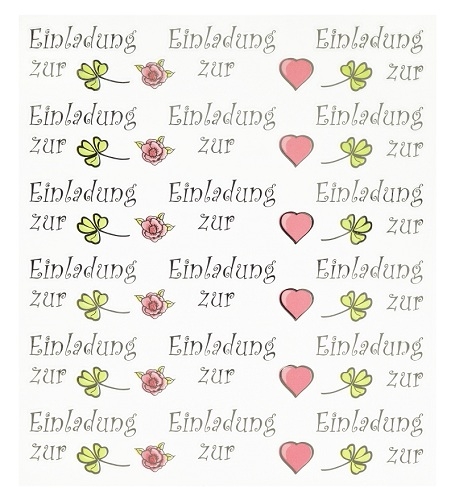 Klebe Sticker Einladung zur mit Schriftzug und Motiven