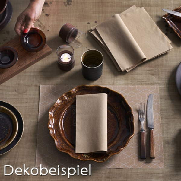 Dekobeispiel Bio Dunisoft® Servietten in Eco Brown, 100 % kompostierbar, 40 x 40 cm.