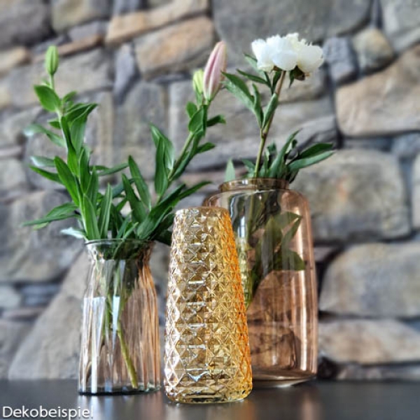 Glas Vase, konisch, Raute in Amber, 21 cm