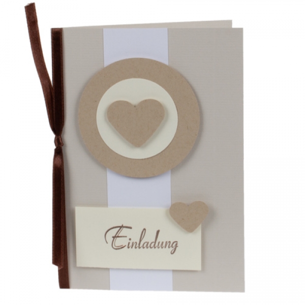 Einladungskarte Hochzeit, Herz in Taupe/Creme