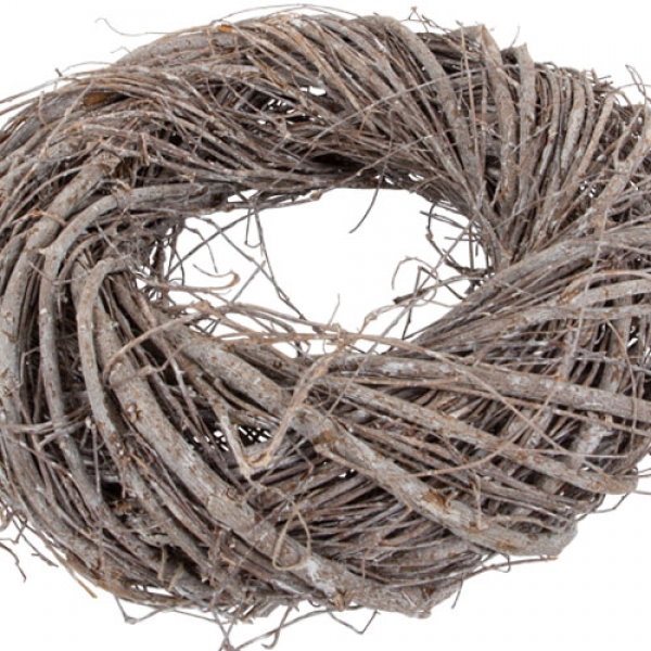 Naturdeko Kranz aus Zweigen in Braun geweißt, 25 cm.