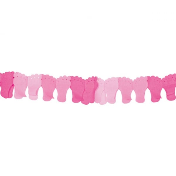 6 Meter Papier Girlande Baby Füßchen in Rosa, 16 cm.
