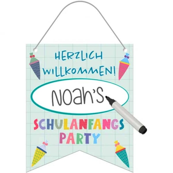 Bannerfahne zum Beschriften, Einschulung -Herzlich Willkommen, Schulanfangsparty-, 30 cm