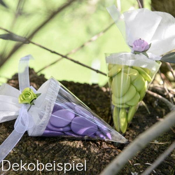 Dekobeispiel Bonbonieren Tüten, Schultüten, transparent.