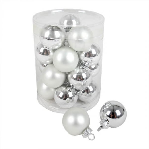 20 Mini Christbaumkugeln in Silber matt und glänzend, 30 mm .