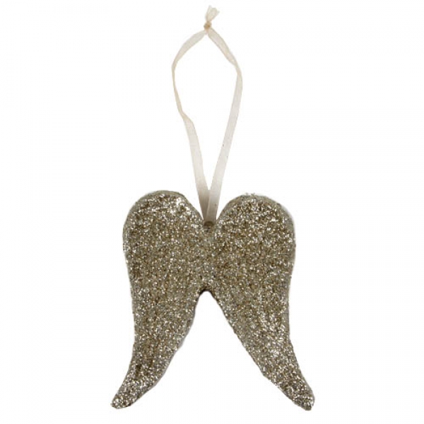 Christbaumschnuck Engelsflügel zum Aufhängen in Gold glitzernd, 80 mm.