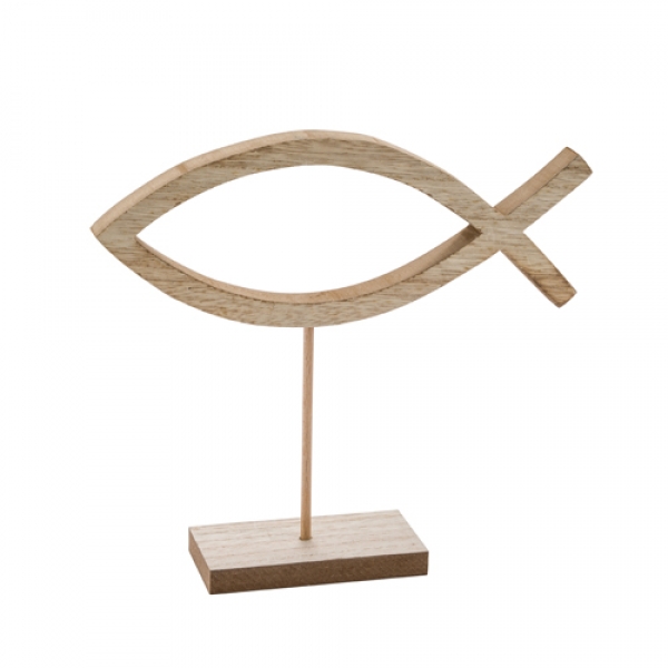 Deko Holz Fisch auf Sockel, 17 cm