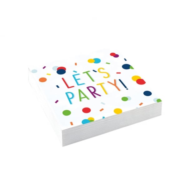 20er Pack Cocktail Servietten -Let's Party-, bunt, 25 x 25 cm.