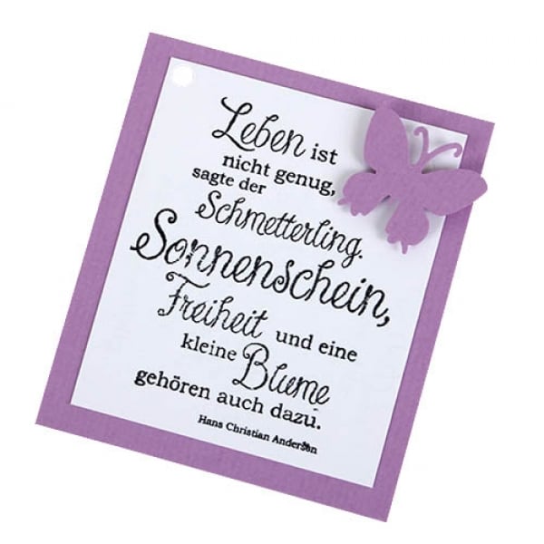 5 Geschenkanhänger, Dekoanhänger, Schmetterling mit Spruch in Flieder, 80 mm