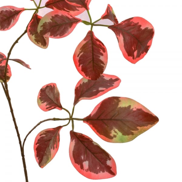 Nahaufnahme von der Kunstblume Blätterzweig in Rot-Braun, 72 cm.