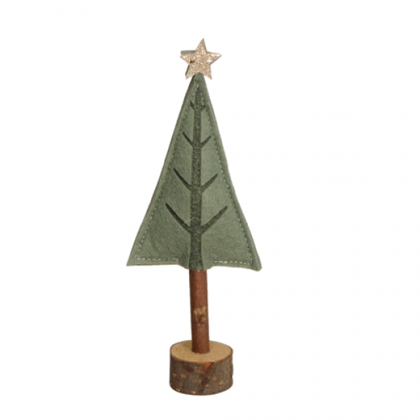 Filz Weihnachtsbaum auf Holzsockel, Muster 3, 21 cm.