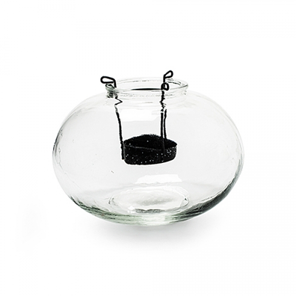 Glas Windlicht, rund, mit Metall Teelichthalter Einsatz, 15 cm.