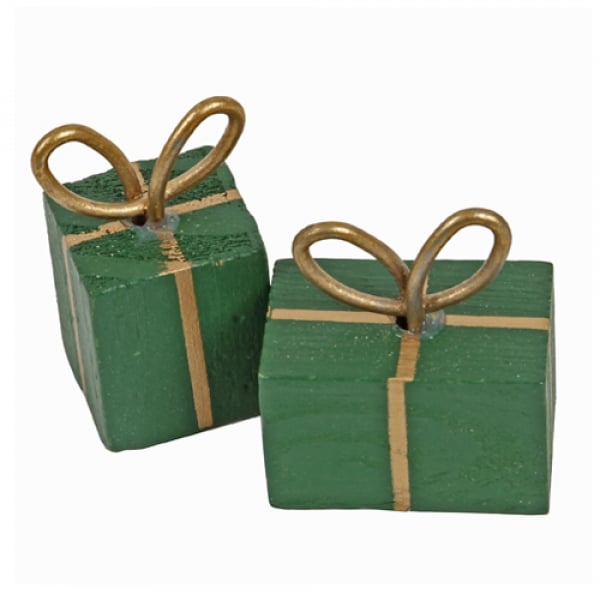 6 kleine Holz Deko Geschenke, 30 - 32 mm.