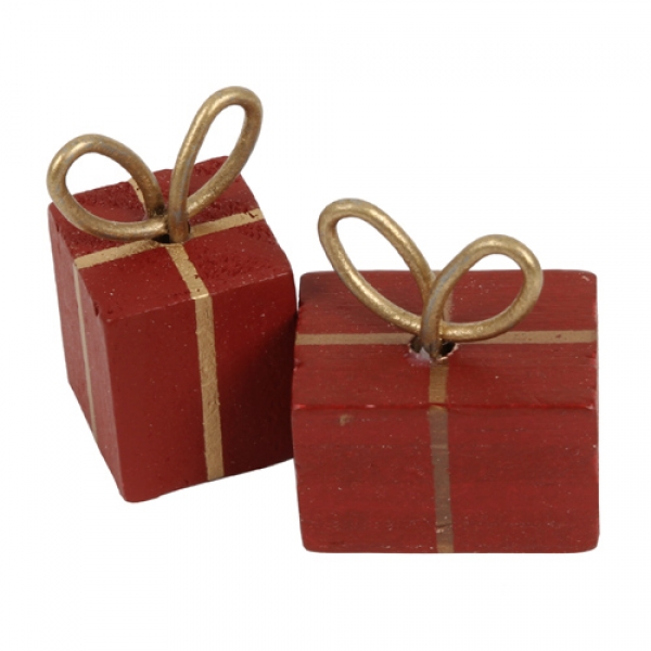 6 kleine Holz Deko Geschenke, 30 - 32 mm.