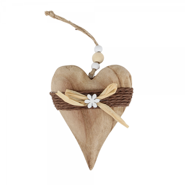 Holz Herz mit Verzierung zum Aufhängen in Braun, 10,5 cm.