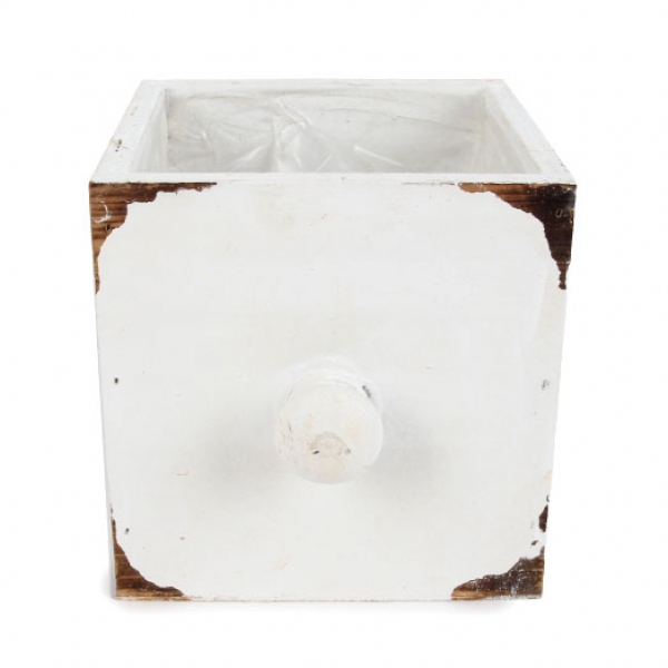 Holz Deko Schublade, Blumengesteck Vintage, Größe M in Weiß, 12 cm.