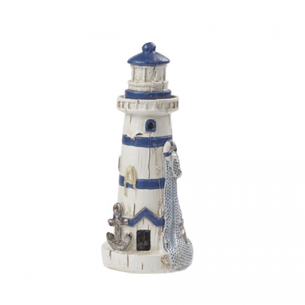Deko Leuchtturm, Holzoptik, in Blau/Weiß, 11 cm
