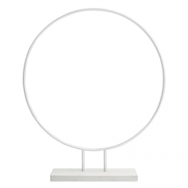 Metall Ring zum Verzieren auf Holz Sockel in Weiß, 30 cm.