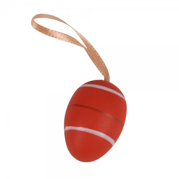 Deko Osterei zum Aufängen in Orange mit Querstreifen in Weiß und Gold.