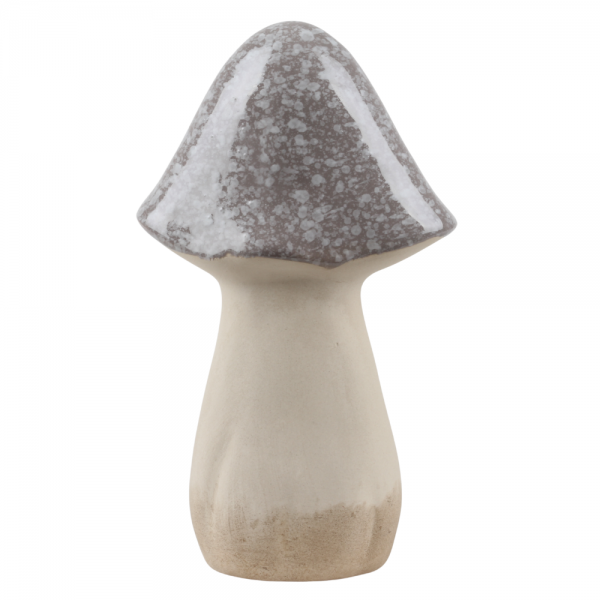 Großer Porzellan Pilz mit Hut in Grau glasiert, 20 cm.