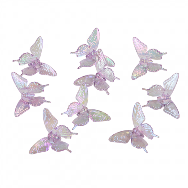 10 Deko Acryl Schmetterlinge in Flieder mit Perlmuttglanz, 40 mm.