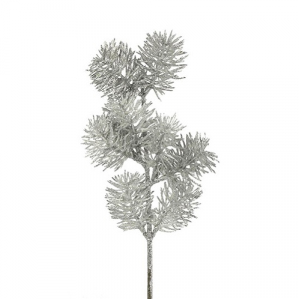 Deko Tannenzweig, Weihnachten, in Silber glitzernd, 42 cm.