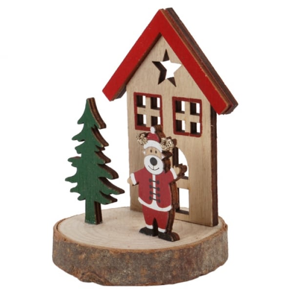Kleine Holz Weihnachtsmotiv Baumscheibe mit Rentier, 11 cm.