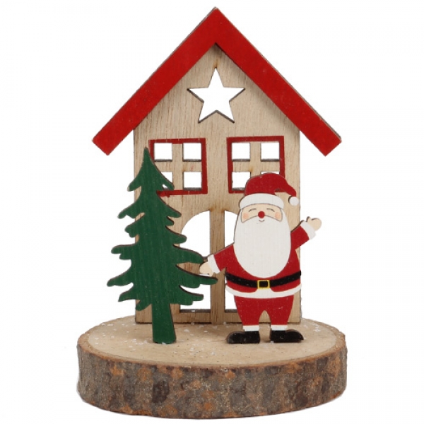 Kleine Holz Weihnachtsmotiv Baumscheibe mit Weihnachtsmann, 11 cm.