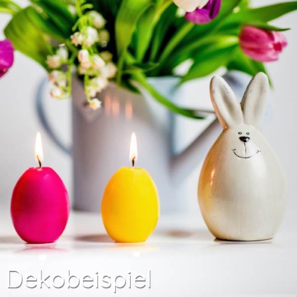 Dekobeispiel, Ostereier Kerze in 10 Farben, 60 x 40 mm.