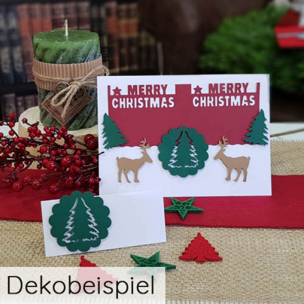 Weihnachtskarte gestaltet mit dem Motivstanzer Hirsch, Elch, 45 mm.