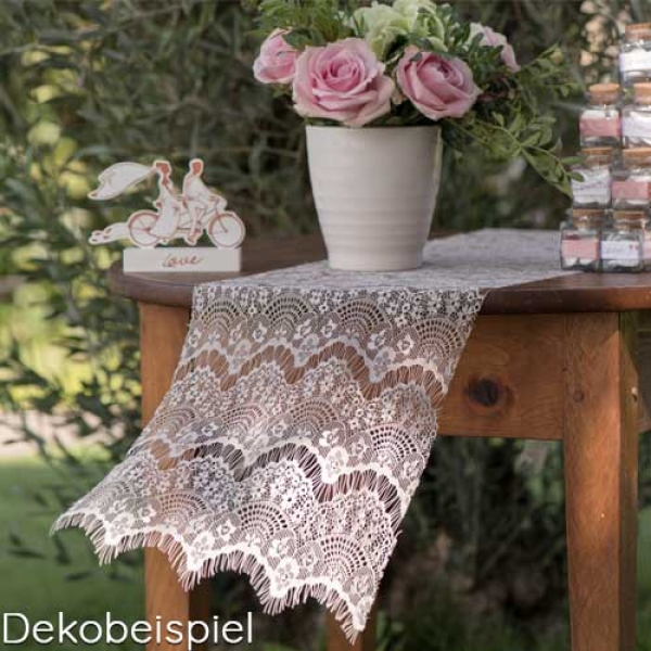 Dekobeispiel Tischläufer Spitze, Boho Chic in Weiß, 30 cm.