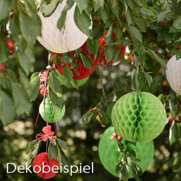 Dekobeispiel Papier Wabenbälle verschiedene Größen und Farben.