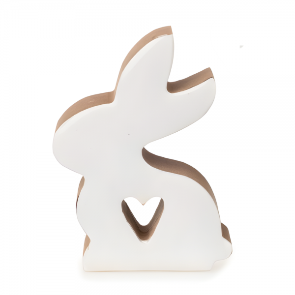 Kleiner Hase aus Bambusholz in Hellbraun/Weiß, 85 mm.