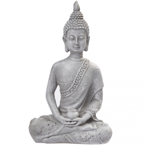 Dekofigur Buddha in Grau, 13 cm.