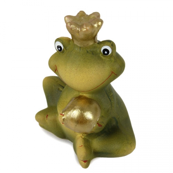 Keramik Froschkönig, Kugel in beiden Händen, 90 mm.