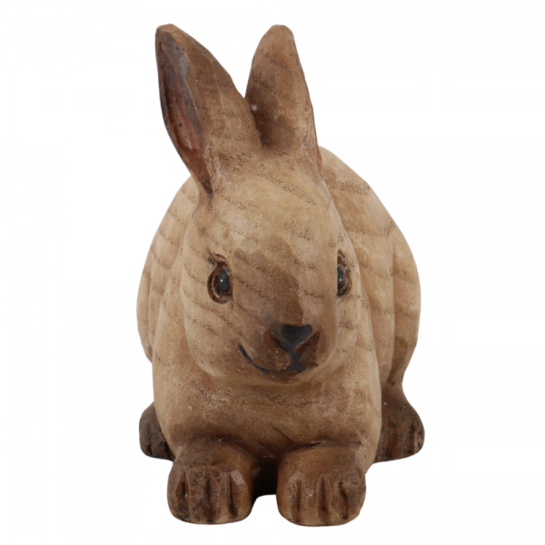 Dekofigur Osterhase in Holz-Optik, liegend, 12 cm.