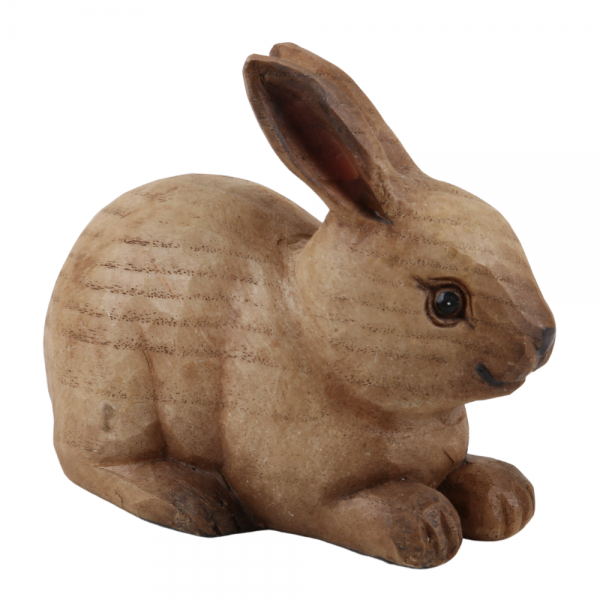 Dekofigur Osterhase in Holz-Optik, liegend, 12 cm.