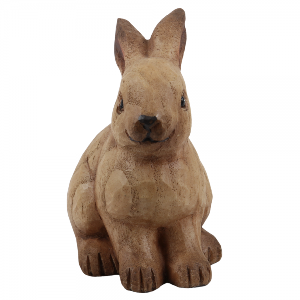Dekofigur Osterhase in Holz-Optik, sitzend, 11 cm.
